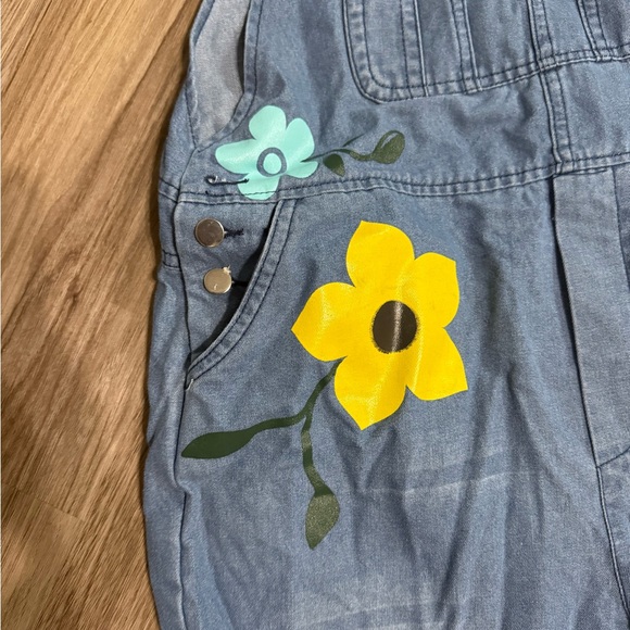 Floral Painted Women's Denim Overalls - Picture 5 of 11